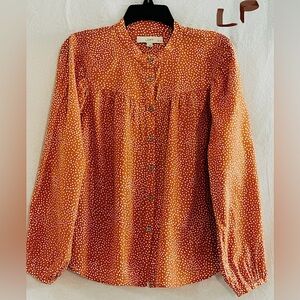 LADIES BURNT ORANGE TOP WITH WHITE POLKA DOTS